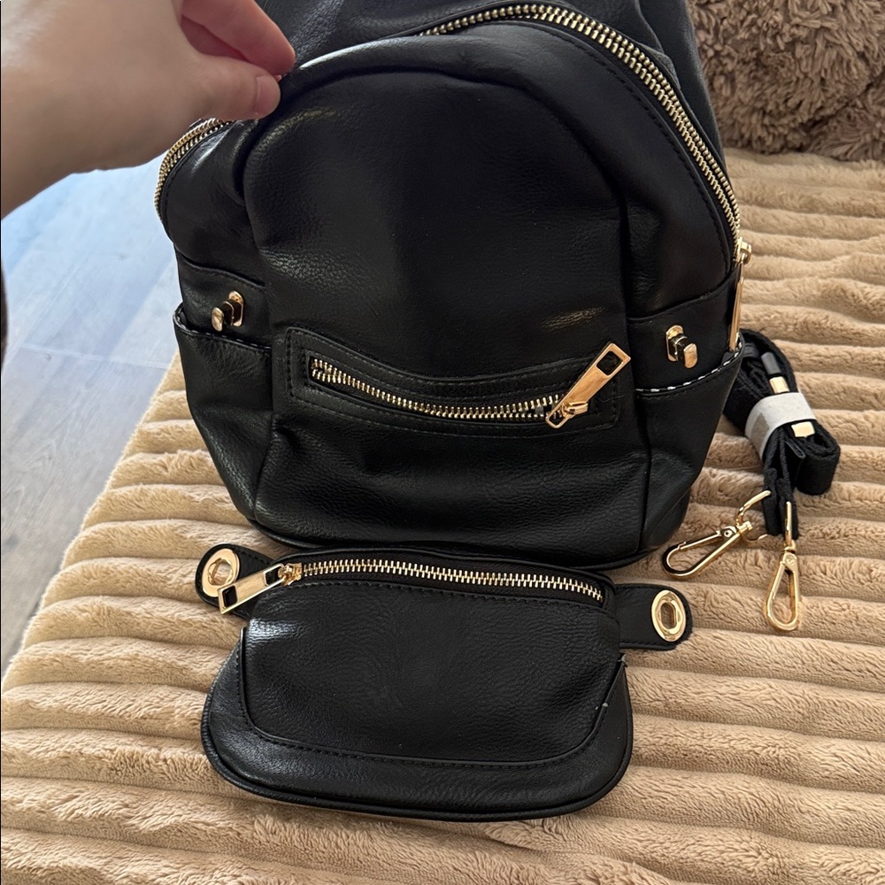 Chic Black Backpack With Gold Hardware - image 4